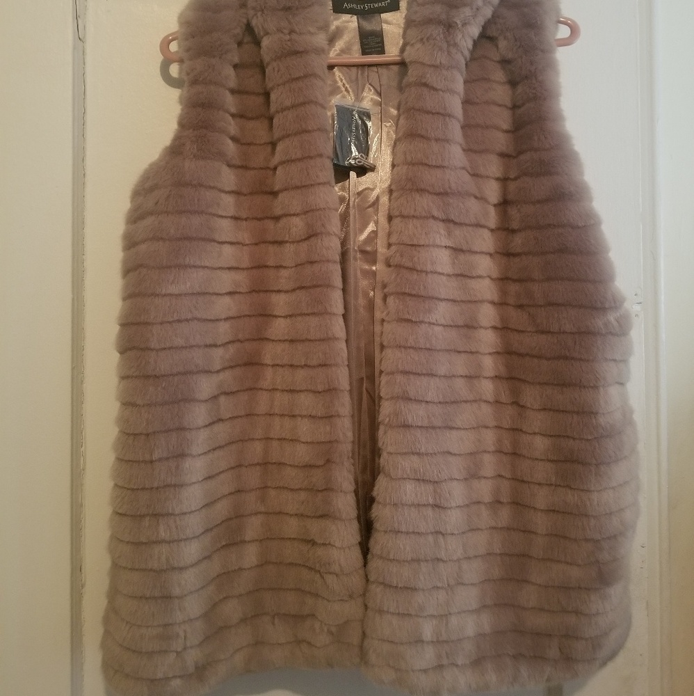 Ashley Stewart Faux Fur Vest in Taupe - Picture 3 of 8